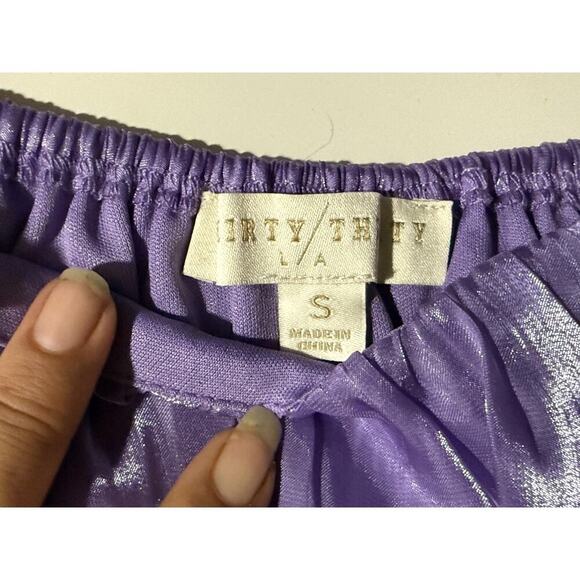 Thirty Thirty Women Purple Sheer Off Shoulder Puff Sleeve Fairycore Crop Top SM - Picture 2 of 6